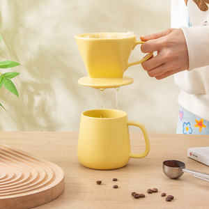 ถ้วยกรองกาแฟเซรามิกสีเหลือง พอร์ซเลน ใช้ซ้ำได้ ดีไซน์มินิมอล สำหรับใช้ในบ้านและสำนักงาน - Product Image 4