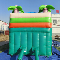 Toboggan aquatique gonflable commercial en forme de palmier avec mur d'escalade et piscine à jets, toboggan aquatique gonflable humide et sec pour enfants et adultes