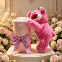 Cadeau Saint-Valentin Anniversaire Thanksgiving Remise de diplôme Bouquet Ours Fraise Fleur Éternelle Réaliste Rose Seau de Câlins Dessin Animé
