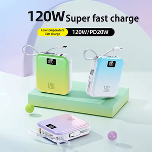 20000mAh 120W siêu nhanh sạc điện ngân hàng Gradient màu mini mỏng được xây dựng trong 2 cáp sạc di động cho iPhone Samsung - Product Image 3