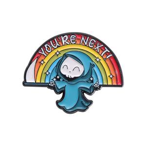 Eres el siguiente, broche creativo divertido, accesorios de insignia, Pin de esmalte suave de fantasma feliz personalizado, arcoíris para Halloween - Product Image 4