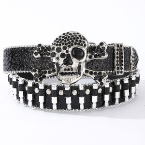 Cinturón de Cuero PU con Hebilla de Aleación de Calavera con Pedrería Personalizada y Brillo, Estilo Punk Brillante con Diseño de Bala para Uso Diario y Fiestas - Product Image 5