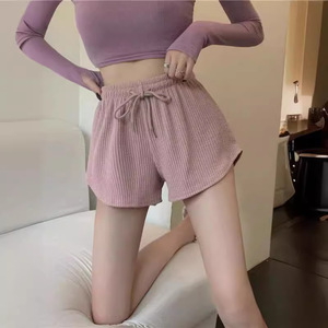 Shorts pour femmes en spandex à tissage gaufré taille haute grande taille, nouveau style d'été, pantalon de sport minimaliste décontracté et ample - Product Image 5