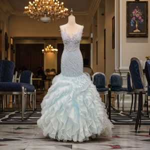 Luxe Dubai sirène robe de <span class=keywords><strong>soirée</strong></span> musulmane Cape à paillettes naturel Vintage violet Turquoise robe de <span class=keywords><strong>soirée</strong></span> de mariage balayage Train - Product Image 1