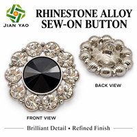 Boutons en métal cristal personnalisés OEM, bouton à coudre en alliage argenté avec pierre noire pour accessoires vestimentaires