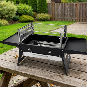 Portable <b>Foldable</b> Charcoal Grill Stainless Steel Outdoor Cooking BBQ Stove with Side <b>Tables</b> and Rack for <b>Camping</b> Picnic Beach - Product Image 2