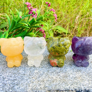 Venta al por mayor de cristal natural Carfts 5 cm cuarzo transparente Hello <span class=keywords><strong>Kitty</strong></span> roca amarillo calcita KT gato tallado para decoración del hogar y regalos - Product Image 5