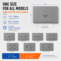 Interrupteur mural gris standard australien 10A 6/5 prises 1-5 gangs avec prise USB Type C SDK AU