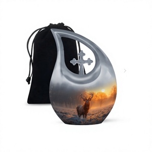 Venta caliente hermosa puesta de sol ciervo lágrima urna de cremación para cenizas humanas Cruz urna funeraria conmemorativa con bolsa de terciopelo gratis - Product Image 1