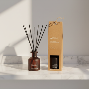 Aikun – Diffuseur à bâtonnets de parfum personnalisé longue durée avec logo par transfert d'eau, flacon en verre ambré dépoli de 100 ml, petit MOQ, avec boîte en kraft - Product Image 1