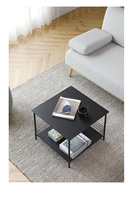 Table basse avec support de stockage de fil en métal, carrée, moderne, style nordique, noir, 2 pièces
