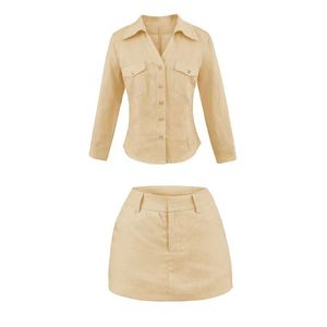 Women Custom Sexy Summer Soft Terry Towel Cloth <b>Suit</b> Loungewear Top <b>Button</b> Down Crop Shirt Beach Skirt 2-pieces Sets - Product Image 2