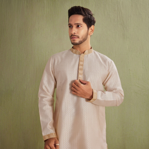 <b>Men's</b> for Cotton <b>Kurta</b> with Gold Trim Regular Fit Traditional Wedding & Party Wear India & Pakistan Style Breathable Quick Dry - Product Image 1