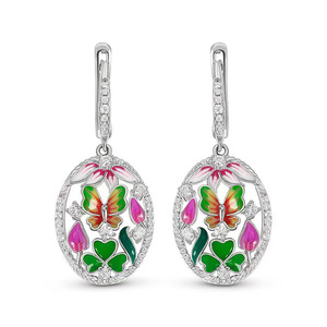 Pendientes de Gota con Circonita y Esmalte de Trébol de Mariposa para Mujer, Joyería Romántica y Elegante - Product Image 1
