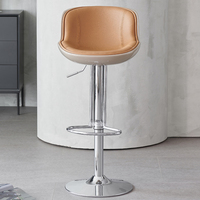 Tabouret de bar moderne de luxe en cuir avec base en acier inoxydable, pivotant, dossier haut, pour villa, bar, îlot de cuisine