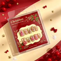 Faux ongles de Noël de luxe réutilisables, courts, carrés, à couvrance totale, style press-on, faits main, effet œil de chat, avec motif arbre de Noël doré dessiné à la main en 3D