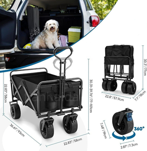 Chariot de jardin pliable noir pour l'extérieur, chariot de camping pliable avec frein et roues - Product Image 2