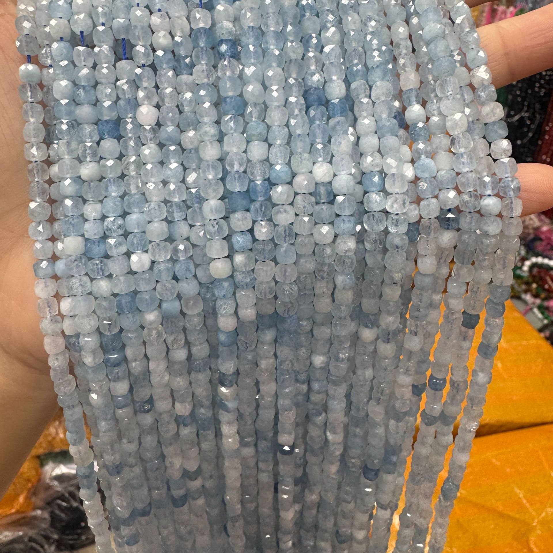 Natural Aquamarine Faceted Loose Beads Blue Semi-Finished Jewelry for DIY Clavicle Chain Necklace Accessories