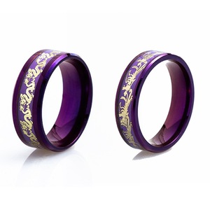 <span class=keywords><strong>Bague</strong></span> de Fiançailles Unisexe Tendance en Acier Inoxydable, Motif Dragon Phénix Incrusté, Anti-ternissement, Couleur Violette, <span class=keywords><strong>Prix</strong></span> de Gros - Product Image 3