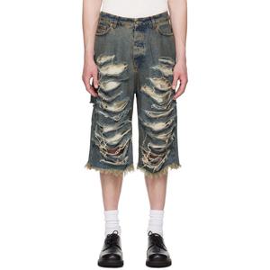 Pantalones Cortos de Mezclilla para Hombre, Estilo Urbano, Holgados, 100% Algodón, con Bordes Deshilachados, Desgastados y Rotos - Product Image 2