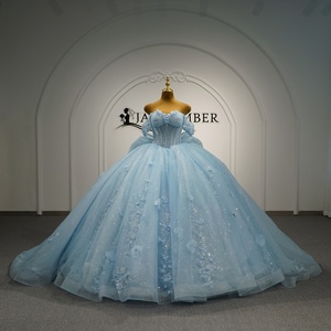 Vestido de Quinceañera Azul de Lujo Lsmc25, Vestido de Princesa con Lentejuelas Florales en 3D, Vestido de 16 Años con Cola Larga Jancember - Product Image 2