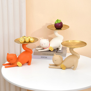 Lucky Cat Resin Tray Storage Ornament For Home Decoration Artistic Animal Shape Key And Fruit Holder - Product Image 4