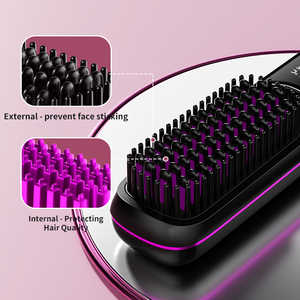 Peigne lisseur sans fil 3 réglages de chaleur Revêtement en kératine Ions négatifs Rechargeable par USB Brosse coiffante portable - Product Image 2