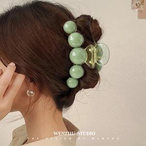 한국 녹색 진주 헤어 클립 여성용 미끄럼 방지 수지 바렛 플라스틱 포니 테일 클립 매일 스타일링 - Product Image 2