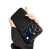 Étui magnétique pour iPhone 18 Pro Max 17 16 15 14 13 12 avec grande fenêtre de visualisation et motif litchi, protection d'objectif