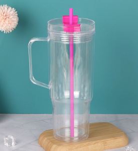 Mug de voyage en plastique transparent scintillant pré-percé de 40 oz pour vinyle, gobelet acrylique double paroi effet boule à neige de 40 oz avec poignée – Expédition depuis l'entrepôt américain - Product Image 5