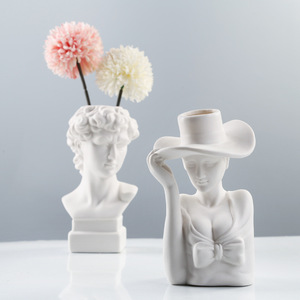 Jarrón de cerámica nórdico suave ecológico, arte de flores secas, adornos creativos para la cara para la decoración del hogar, recuerdo moderno de dibujos animados para la vida - Product Image 5