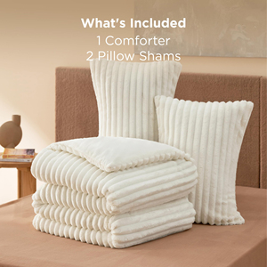 3 Pieces <strong>Double</strong>-Side Fleece <strong>Fluffy</strong> White Comforter Set, Cozy Striped Room Decor Aesthetic, Luxury <strong>Bedding</strong> 2 Pillowcases - Product Image 2
