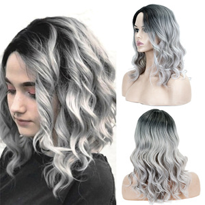 Peluca de Moda Europea y Americana para Mujer, Modelo M8801, Larga y Rizada, <span class=keywords><strong>Degradado</strong></span> <span class=keywords><strong>Rubio</strong></span>/Marrón/Gris, Fibra Dividida, Se Puede Permanecer y Teñir - Product Image 5