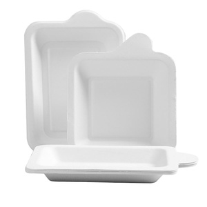 Assiettes rectangulaires biodégradables en bagasse avec rebords surélevés, plateaux jetables écologiques en pulpe de canne à sucre pour fêtes et pique-niques - Product Image 1