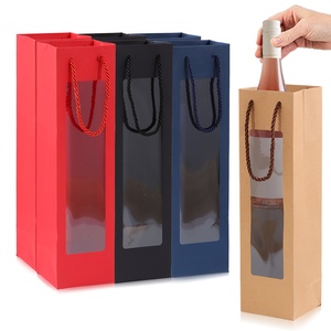 Sacs en papier personnalisés avec logo imprimé, multicolores, en carton, pour bouteilles de vin, avec poignée et fenêtre transparente, pour événements festifs, mariages - Product Image 3