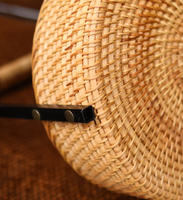 Panier de rangement artisanal en rotin écologique – Cabas tressé avec poignée en fer, style chinois, forme ronde pour décoration de ferme et pique-nique