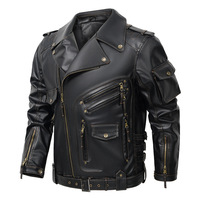 Veste en cuir PU pour moto de marque OEM, style punk, multi-poches, fermeture éclair, automne-hiver, tailles européennes et américaines, fabriquée en Chine
