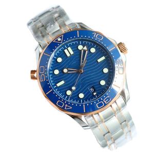 Montre mécanique unisexe personnalisée avec logo, 41 mm, calendrier bleu, lunette en céramique luminescente, boîtier en acier inoxydable 316L, verre, bracelet en or blanc - Product Image 1