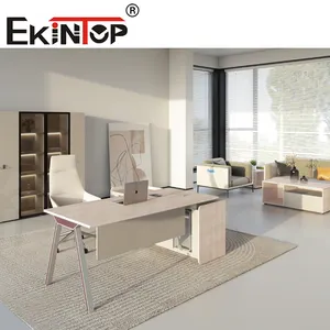 Ekintop mesa de escritório em casa moderna em carvalho luxuosa branca com estante