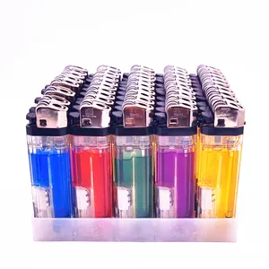 Hot selling 5 color optional transparent with colored gas A006 octagonal flint led gas refillable cigarette flame lighter