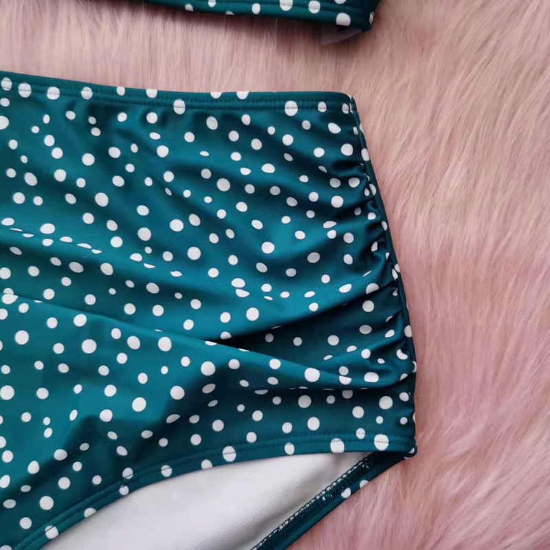 Plus Size Women Dot Green Vintage Bikini Tie Straps High Waisted Women Recycled Nylon Ladies Bathing Suit