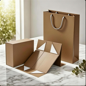 Caja Autoarmable de Papel Kraft con Cierre Magnético y Asa, Forma Rectangular para Empaquetado Comercial, Impresión a Cuatro Colores - Product Image 1