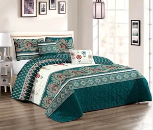 Groothandel 100% Polyester Gewatteerde Op Maat Bedrukte Kleur Ultrasone Bedsprei Bedhoes Set Microfiber Bed Quilt