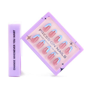 <span class=keywords><strong>Uñas</strong></span> <span class=keywords><strong>Postizas</strong></span> Acrílicas Cortas Estilo Francés Azul Minimalista <span class=keywords><strong>de</strong></span> Alta Gama con Recubrimiento, Paquete <span class=keywords><strong>de</strong></span> 30 Piezas, las Más Vendidas al por Mayor - Product Image 3