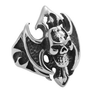 European American Style Titanium Steel Skull <b>Ring</b> Men's Punk Bat <b>Cross</b> Design <b>Silver</b> Color Jewelry Gift 29008 - Product Image 4