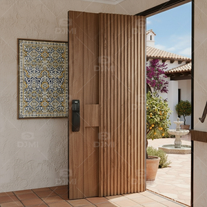 Puerta de Entrada Pivotante de Madera Maciza de Teca Residencial <span class=keywords><strong>Caribe</strong></span>ña, Estilo de Grano de Madera Natural Oscuro - Product Image 4