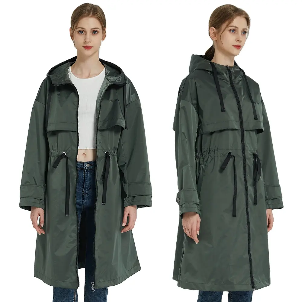 Womens Outdoor Rain Jacket Hooded Waterproof Damp-Proof Raincoat Trench Coats Windbreaker