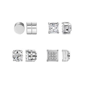 Pendientes de Clip con Circonita Plateada, Diseño Geométrico, Unisex, para Uso Diario - Product Image 3