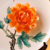 Assiette décorative en céramique peinte à la main, style chinois, pivoine, ornement pour la maison, décoration de salon, armoire à vin, meuble TV, étagère Bo-gu
