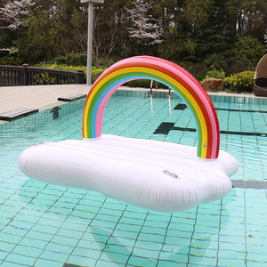 Almohadilla de cama flotante de agua gruesa para natación de verano, Isla Flotante inflable de PVC con doble nube de arcoíris personalizable - Product Image 6